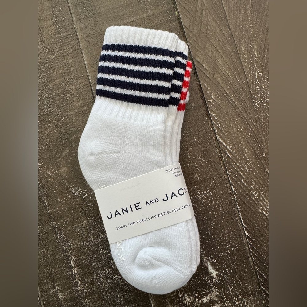 JANIE AND JACK NWT Varsity Crew‎ Socks Blue Red Striped 2 pairs